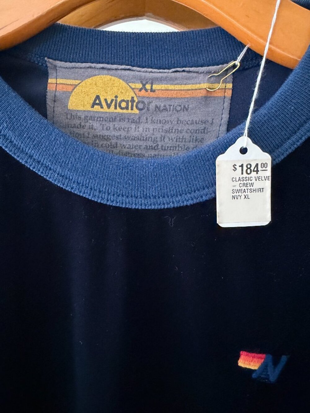 Aviator Nation Classic Velvet Crew Sweatshirt NWT Navy XL - Picture 2 of 2